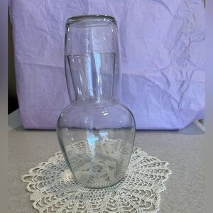 Vtg Clear Glass Bedside Carafe & Tumbler Set -Holds 16 oz 4 oz Glass Acts as Lid